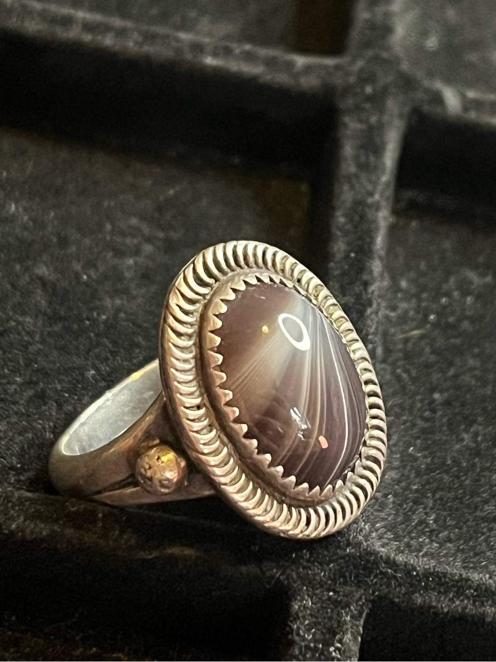 Vintage sterling silver 925 brown banded agate ring size 7 1/2